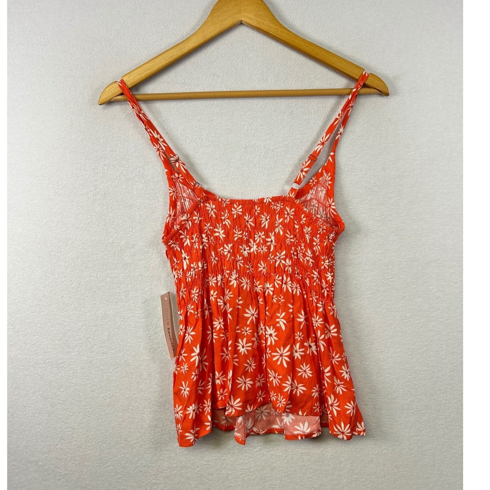 Urban Romantics Smocked Floral Cami Tank Top Orange White Daisy Print Women's‎ S - Picture 2 of 9
